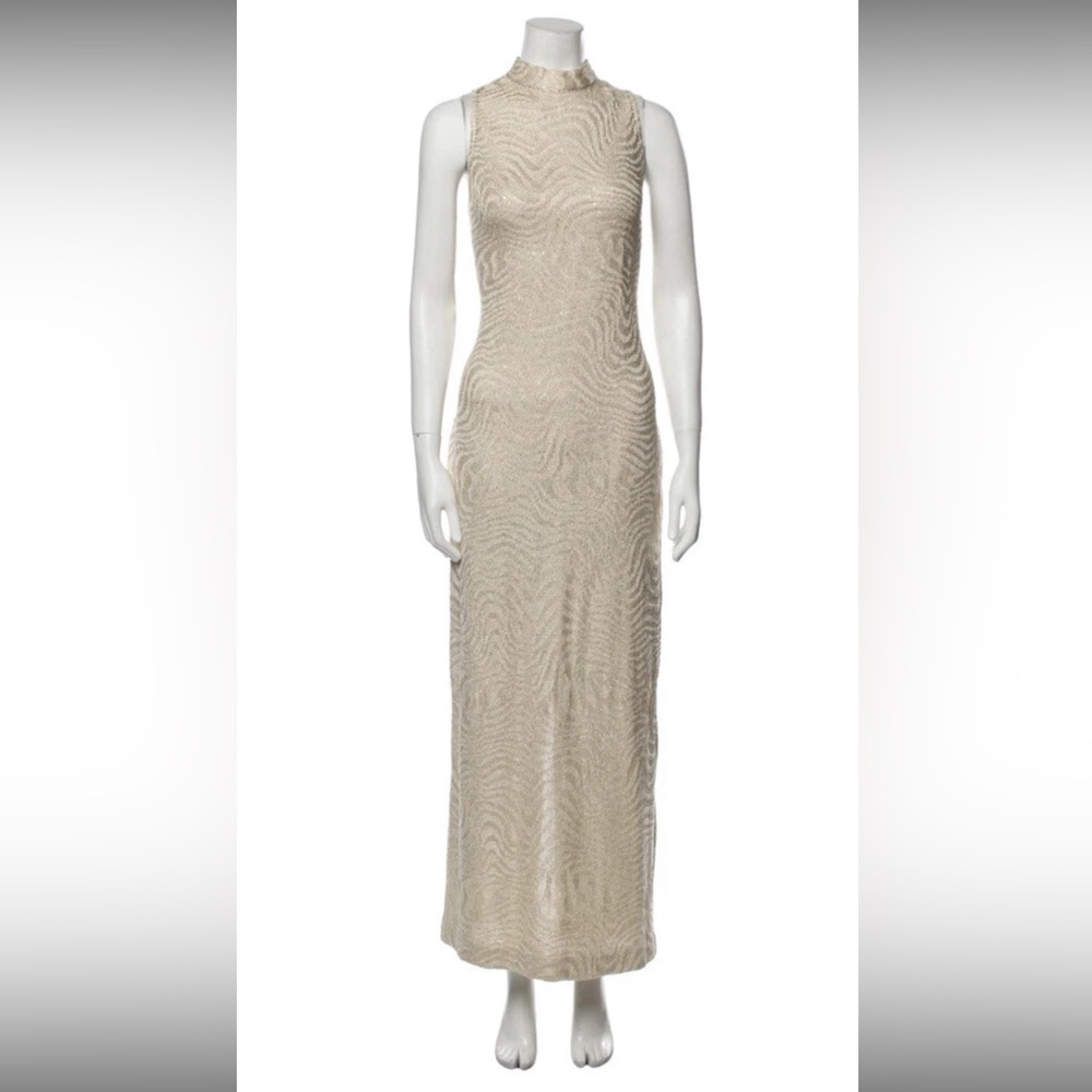 $1195 St. John Evening Zebra Imprint Cream/Gold Maxi Gown Dress Sz 2